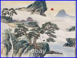 KAKEJIKU Japanese Hanging Scroll Silk Vintage Painting Signed Mt Horaisan