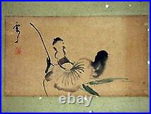 KAKEJIKU Original Japanese Old Painting Kasumishu ink & color paper hand-painted