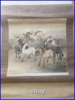 Kakejiku Hanging Roll Japan Antique Japanese Painting Horse Picture Silk Book H