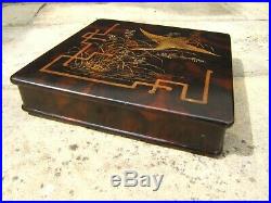 LATE 19c JAPANESE HAND PAINTED ANTIQUE JEWELLERY BOX FAB INTERIOR