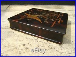 LATE 19c JAPANESE HAND PAINTED ANTIQUE JEWELLERY BOX FAB INTERIOR