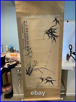 Large 77 Vintage Japanese Wall Hang Scroll Silk Painting Asian Art Signed A695