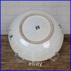 Large Antique Japanese Blue and White Dish, Hand Painted With Shrimps