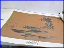 Large Antique Japanese Wall Hanging Scroll Silk Painting Japan Art Oriental