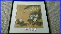 Large Beautiful Original Japanese Chinese Oriental Painting Silk Cranes Huajing