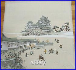 Large Japanese Samurai People Temple Original Silk Tapestry Painting Unsigned