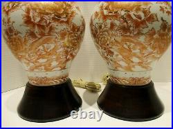 Large Opposing Pair Japanese Hand Painted Porcelain Vases mounted as Lamps 1950s