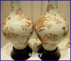 Large Opposing Pair Japanese Hand Painted Porcelain Vases mounted as Lamps 1950s