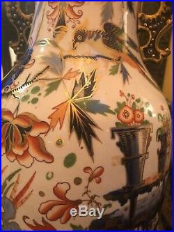 Large Pair 19th Century Imari Porcelain Floor Vases Hand painted with Gold Trim