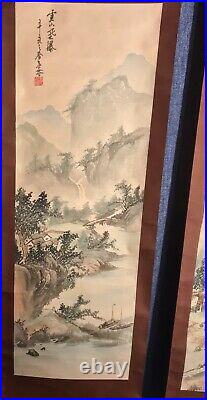 Lot 2 JAPANESE HANGING SCROLL ART Paintings Sansui Landscape Asian Antique 48x14