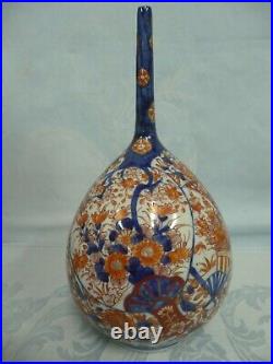 Magnificent Pair Of Antique Hand Painted Imari Japanese Bottle Neck Vases