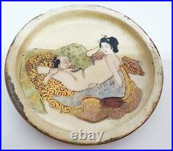 Meiji Period Japanese Porcelain Erotica Satsuma Box Hand Painted Scenes Inside