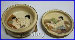 Meiji Period Japanese Porcelain Erotica Satsuma Box Hand Painted Scenes Inside