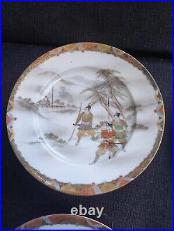 Meiji Period Kutani Eggshell Porcelain Hand Painted Plates X 6