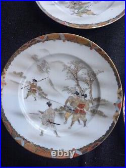Meiji Period Kutani Eggshell Porcelain Hand Painted Plates X 6