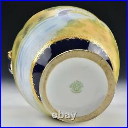 Nippon Morimura Cobalt Hand Painted Enamel Jeweled Vase Raised Gold