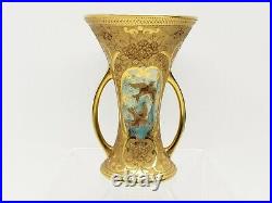 Noritake of Japan 1918 Hand Painted Porcelain Vase Waisted Corset Blue Swallow