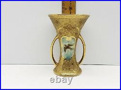 Noritake of Japan 1918 Hand Painted Porcelain Vase Waisted Corset Blue Swallow