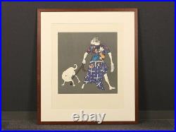 Nw1730csSb9 Japanese framed lithographic print TATTOO MAN & DOG by TAKEDA HIDEO