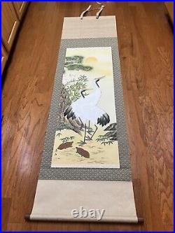 Old and Bold Authentic Japanese Traditional Wall Scroll Hand Painted Cranes