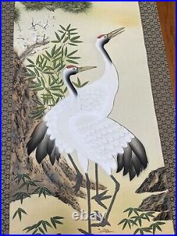Old and Bold Authentic Japanese Traditional Wall Scroll Hand Painted Cranes