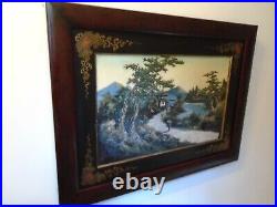 Original Japanese painting in relief within Lacquer frame charming