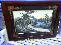 Original Japanese painting in relief within Lacquer frame charming
