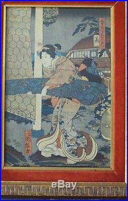 Original Utagawa Japanese Original Woodblock Print With Custom Framed