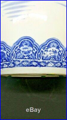 Pair Antique Japanese Blue And White Porcelain Jars Hand Painted