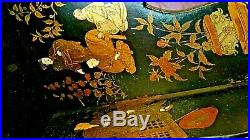 Pair Antique Japanese Taisho Gold Leaf Painted Folding Court Scene Wall Shelves