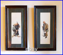 Pair Framed Japanese Watercolours C1850 65cm tall. Signed S Hodo