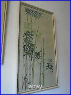 Pair Original Japanese paintings with nice colours birds and bamboo plants