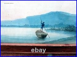 Pair Victorian antique Japanese original waterolour seascape paintings signed