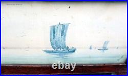 Pair Victorian antique Japanese original waterolour seascape paintings signed