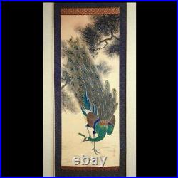 Peacock Japanese antique Hand Painted Large Hanging scroll Signed