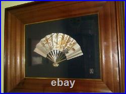 Picture Ohgi by Takehi Sterling Silver Japanese Fan hand engraved wit Gold inlay