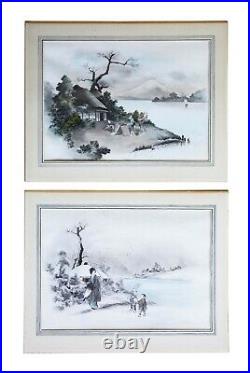 Quality large pair of antique Japanese ink and watercolour paintings C1910