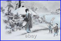 Quality large pair of antique Japanese ink and watercolour paintings C1910