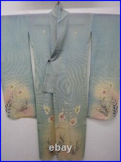 RARE Antique! Silk Japanese RO-CHIRIMEN FURISODE withHand Emb & Paint K106