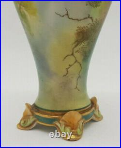 Rare Antique Jame Stinton Royal Worcester Peacock Painted Vase Signed