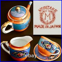 Rare Antique Japanese Hand Painted Noritake Lustre Ware Eggshell China Tea Set