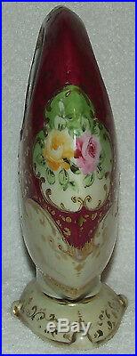 Rare Antique Nippon Moon Basket Vase Hand Painted Moriage Roses & Gold Scrolls