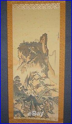 Rare Antique Silk Hand Painted Japanese Hanging Scroll Signed Sesshu Toyo