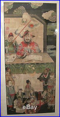 Rare huge antique original Edo period 1700s Japanese scroll watercolor painting