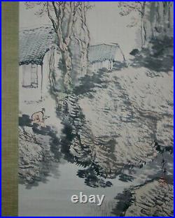 Reading in the autumn mountains, handpainted landscape paintings, hanging scroll