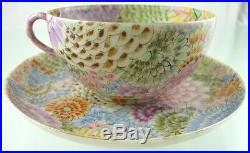 SATSUMA EGG SHELL TEA CUP & SAUCER HAND PAINTED MILLE FIORI CHRYSANTHEMUM 19TH a