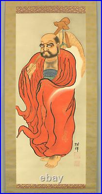 SHINTANI TESSEN Hanging scroll / Red Bodhidharma daruma & hossu Box W436