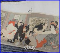 SHUNGA BIJINGA UKIYOE Scroll Painting 130 330cm Japanese Erotic Art Antique