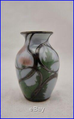 SIGNED Nishiura Enji Meiji Japanese painted studio ware vase with silver overlay