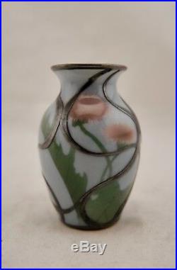 SIGNED Nishiura Enji Meiji Japanese painted studio ware vase with silver overlay